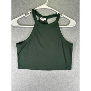 Ugerlov Dark Green Ribbed High Neck Halter Crop Top Racerback Tank Sleeveless M